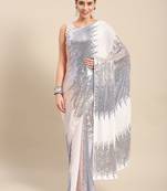 white embellished sequinned georgette saree