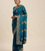 teal teal blue ethnic motifs silk blend saree