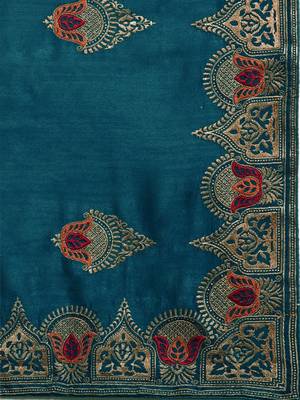 teal teal blue ethnic motifs silk blend saree 4