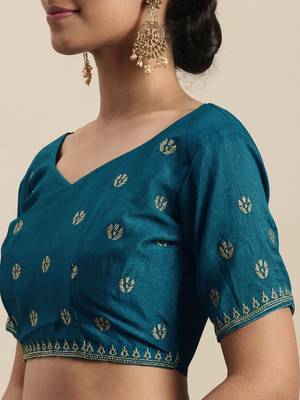 teal teal blue ethnic motifs silk blend saree 5