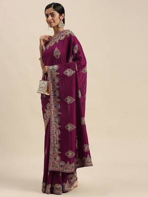 purple purple paisley zari silk blend saree 1