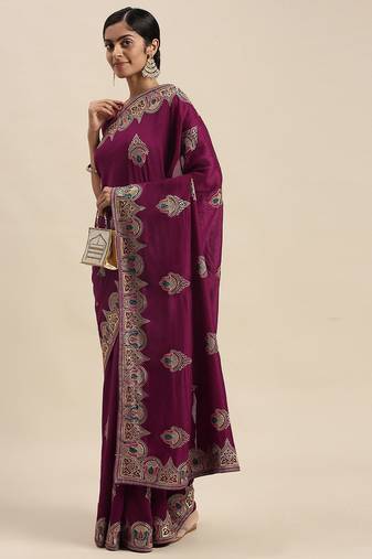 purple purple paisley zari silk blend saree