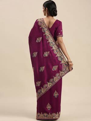 purple purple paisley zari silk blend saree 2