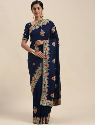 navy_blue navy blue vichitra ethnic motifs embroidered silk blend saree 1