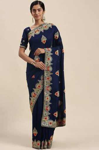 navy_blue navy blue vichitra ethnic motifs embroidered silk blend saree