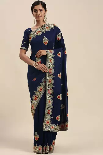 navy_blue navy blue vichitra ethnic motifs embroidered silk blend saree