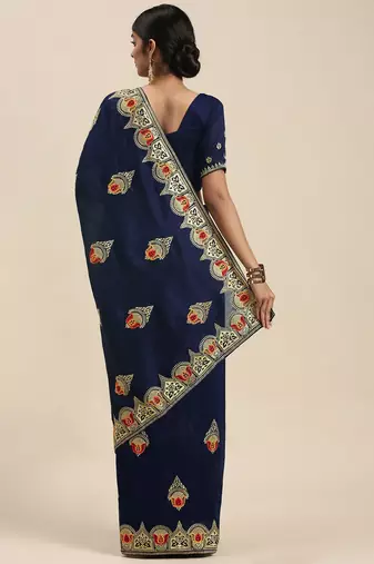 navy_blue navy blue vichitra ethnic motifs embroidered silk blend saree