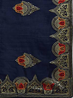 navy_blue navy blue vichitra ethnic motifs embroidered silk blend saree 4