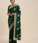 green green ethnic motifs embroidered silk blend saree