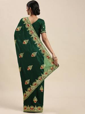 green green ethnic motifs embroidered silk blend saree 2