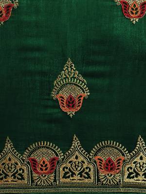 green green ethnic motifs embroidered silk blend saree 3
