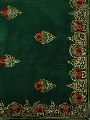 green green ethnic motifs embroidered silk blend saree 4