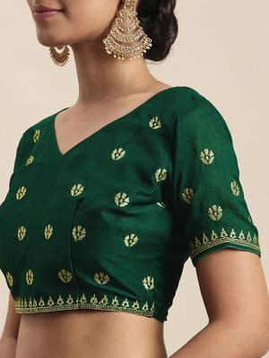 green green ethnic motifs embroidered silk blend saree 5