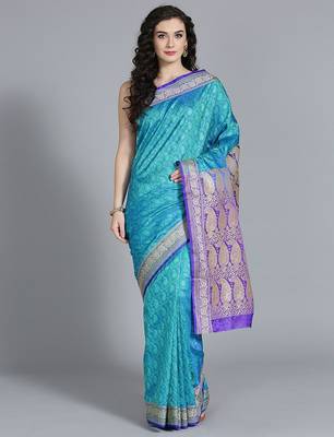 blue blue art silk woven design banarasi saree 1