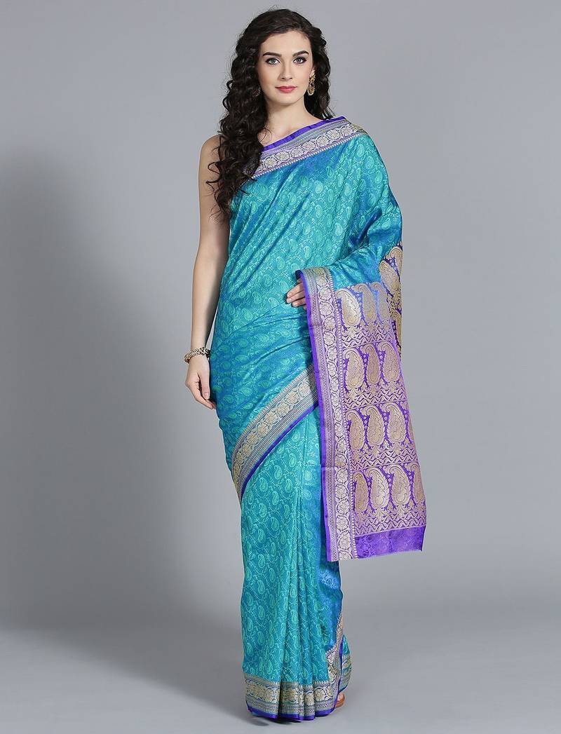 blue blue art silk woven design banarasi saree