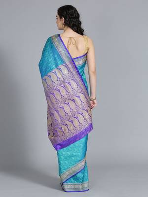 blue blue art silk woven design banarasi saree 3