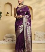 purple ethnic motifs woven design zari banarasi saree