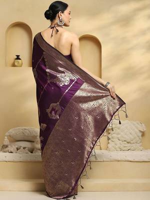 purple ethnic motifs woven design zari banarasi saree 3