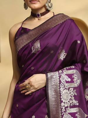 purple ethnic motifs woven design zari banarasi saree 5