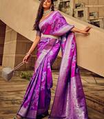 magenta woven design zari satin banarasi saree