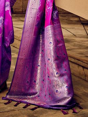 magenta woven design zari satin banarasi saree 5