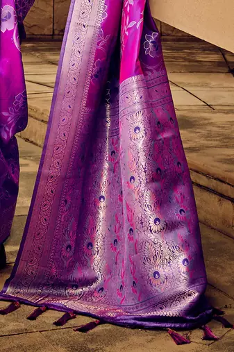 magenta woven design zari satin banarasi saree