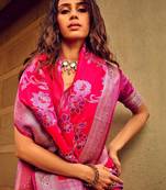 pink ethnic motifs woven design zari satin banarasi saree