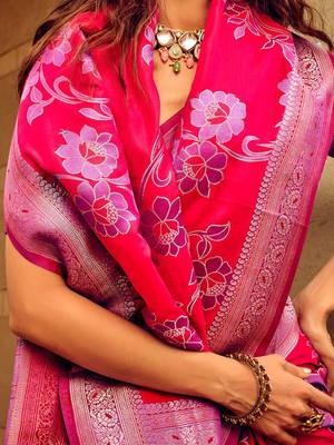 pink ethnic motifs woven design zari satin banarasi saree 4