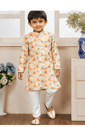 boys abstract ikat printed cotton kurta pajama set 1