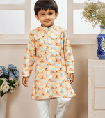 boys abstract ikat printed cotton kurta pajama set