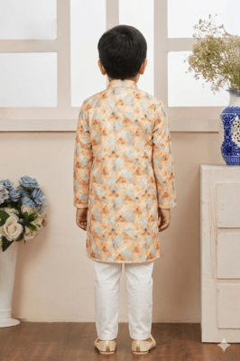 boys abstract ikat printed cotton kurta pajama set 2