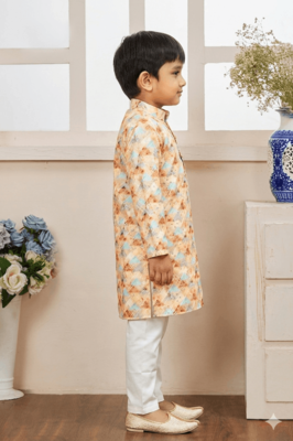 boys abstract ikat printed cotton kurta pajama set 3
