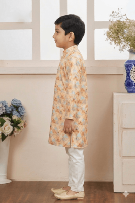 boys abstract ikat printed cotton kurta pajama set 4
