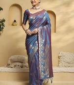 blue ethnic motifs woven design zari soft silk banarasi saree