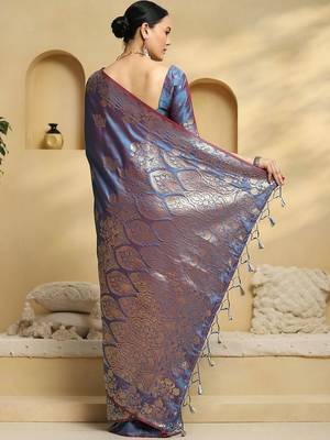 blue ethnic motifs woven design zari soft silk banarasi saree 2