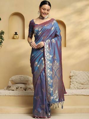 blue ethnic motifs woven design zari soft silk banarasi saree 3