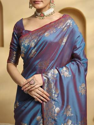 blue ethnic motifs woven design zari soft silk banarasi saree 5