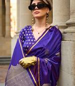 purple purple paisley printed satin zari banarasi saree