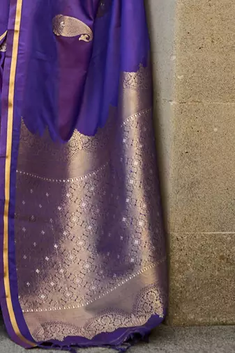 purple purple paisley printed satin zari banarasi saree
