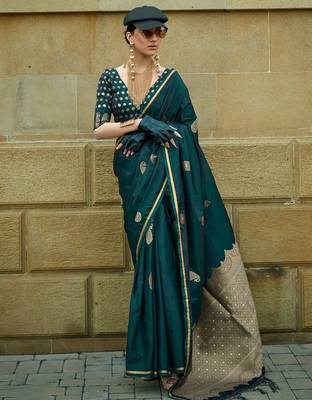 green bagh zari satin banarasi saree 1
