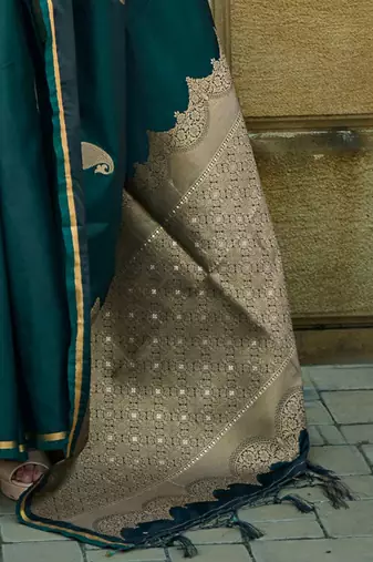 green bagh zari satin banarasi saree