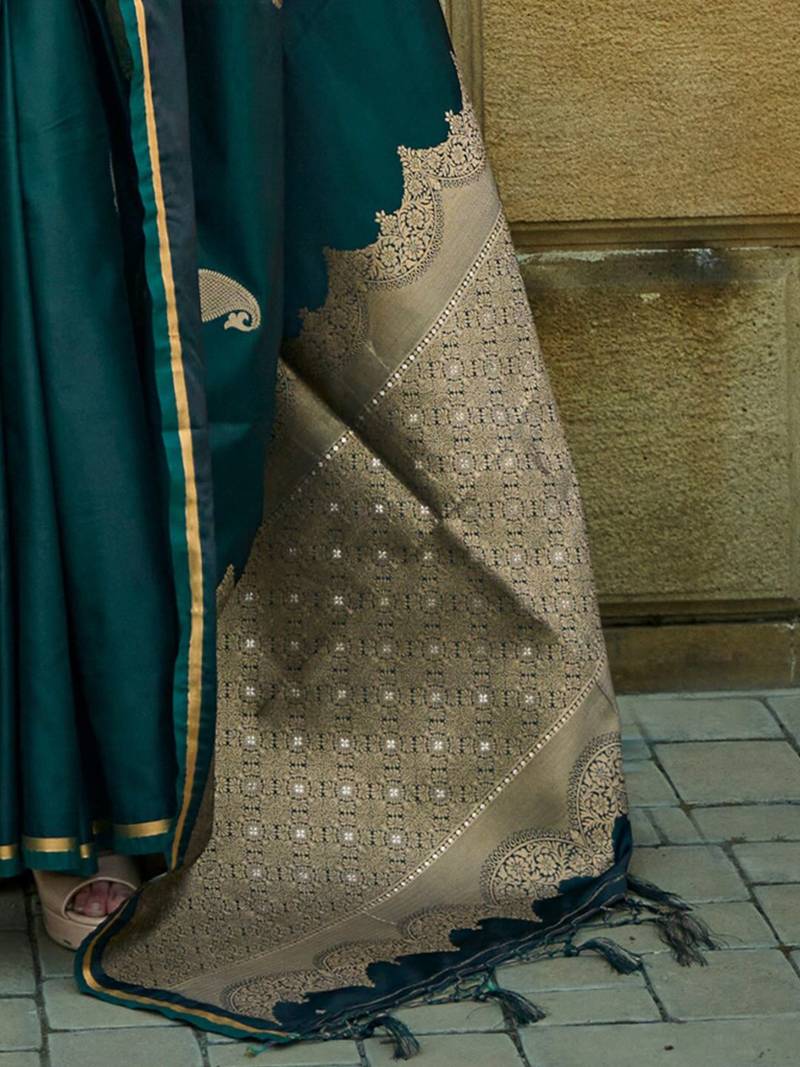 green bagh zari satin banarasi saree