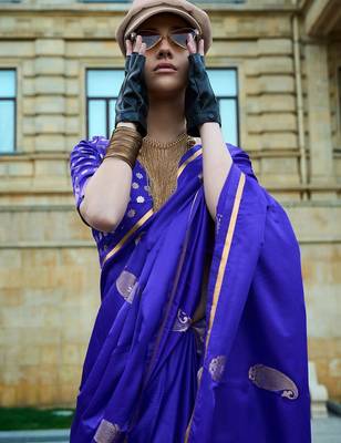 purple purple and gold-toned paisley woven design zari banarasi saree 2