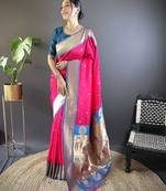 pink woven design zari silk blend paithani saree