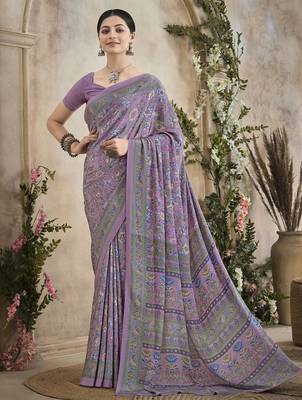 mauve floral poly crepe bagru saree 1