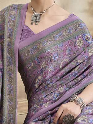 mauve floral poly crepe bagru saree 4