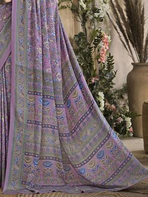 mauve floral poly crepe bagru saree 5