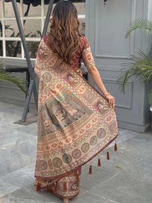 beige ethnic motifs printed pure cotton saree 2