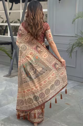 beige ethnic motifs printed pure cotton saree