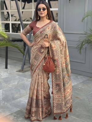 beige ethnic motifs printed pure cotton saree 4